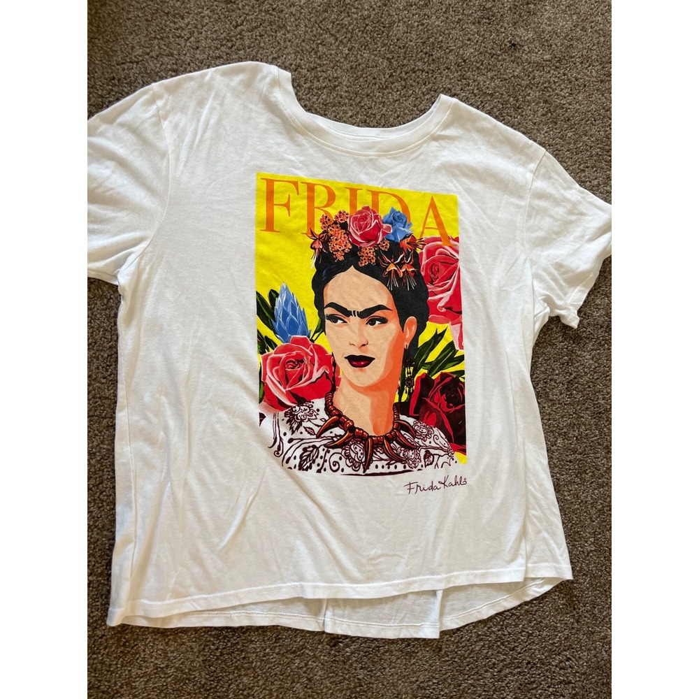 Frida Kahlo Portrait Graphic T Shirt XL White Cotton Blend Jerry Leigh